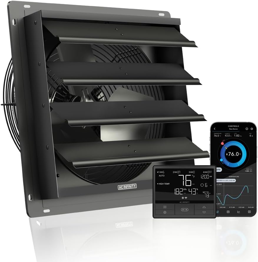AC Infinity, AIRLIFT T14 Shutter Fan 14”, with Temperature Humidity Controller