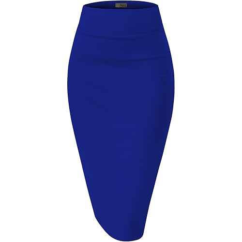 H&C Women Premium Nylon Ponte Stretch Office Pencil Skirt High Waist Made in The USA Below Knee