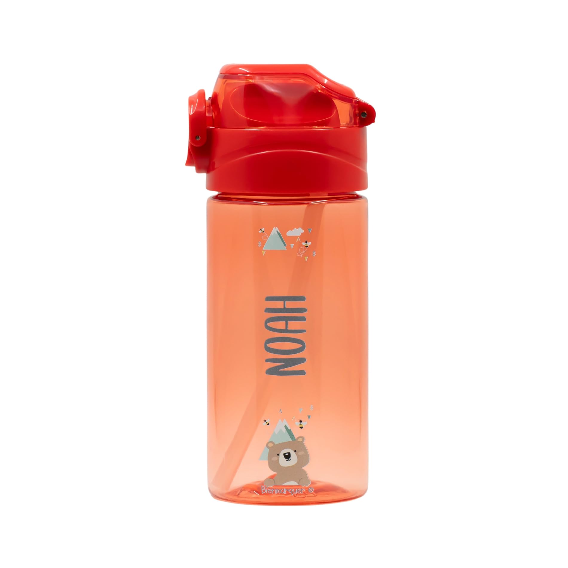 EASY2NAME Personalised Drinking Bottle for children – leak-proof children's drinking bottle with straw – 100% BPA-free – robust bottle for boys and girls – dishwasher safe – 450ml - (Red)
