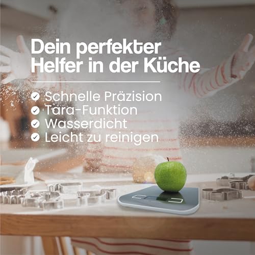 Digitale Küchenwaage HK105, hohe Präzision, Edelstahl, wasserdicht, Kapazität 5 kg, LCD-Display, multifunktional… – Ansicht 3