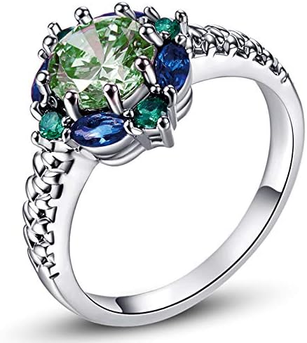 Psiroy 925 Sterling Silver Green Amethyst Filled Ring Flower Shaped Band Size 6