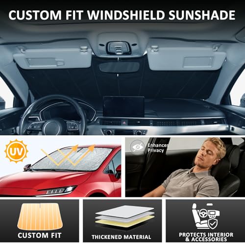 Image of Thickened Windshield Sun Shade for Subaru Outback 2020-2025 | Accordion Front Window Sunshade Aluminum Reflective UV Protection Shield, Foldable Sun Visor with Storage Bag Car Accessories