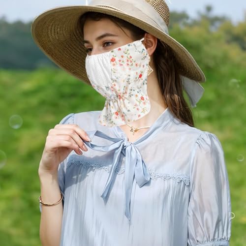 Image of PALAY Face Mask for Women Sun Protection, Floral Print Face Cover for Women, Breathable Reusable Mask for Bikers, Driving, Cooking (Extender Front Hem, Adjustable Earloop)