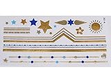 Gold Silver Blue | Mettalic Jewelry Flash Tattoo stickers W-130C, 21x11cm