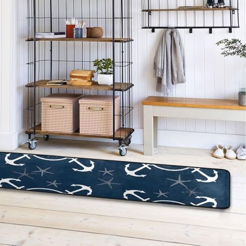 Tapete retro náutico azul 72" x 24" para cocina miniatura 6