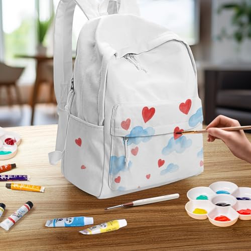 Image of Zicac Diy Canvas Backpack Daypack Satchel Backpack (White, with Side Pocket)