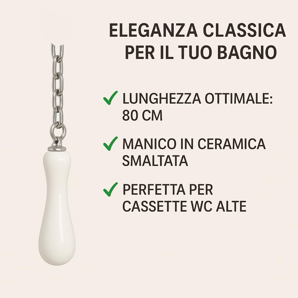 Catenella a maglia ovale con Pull in ceramica bianco per cassetta wc alta by HYDRO HOME