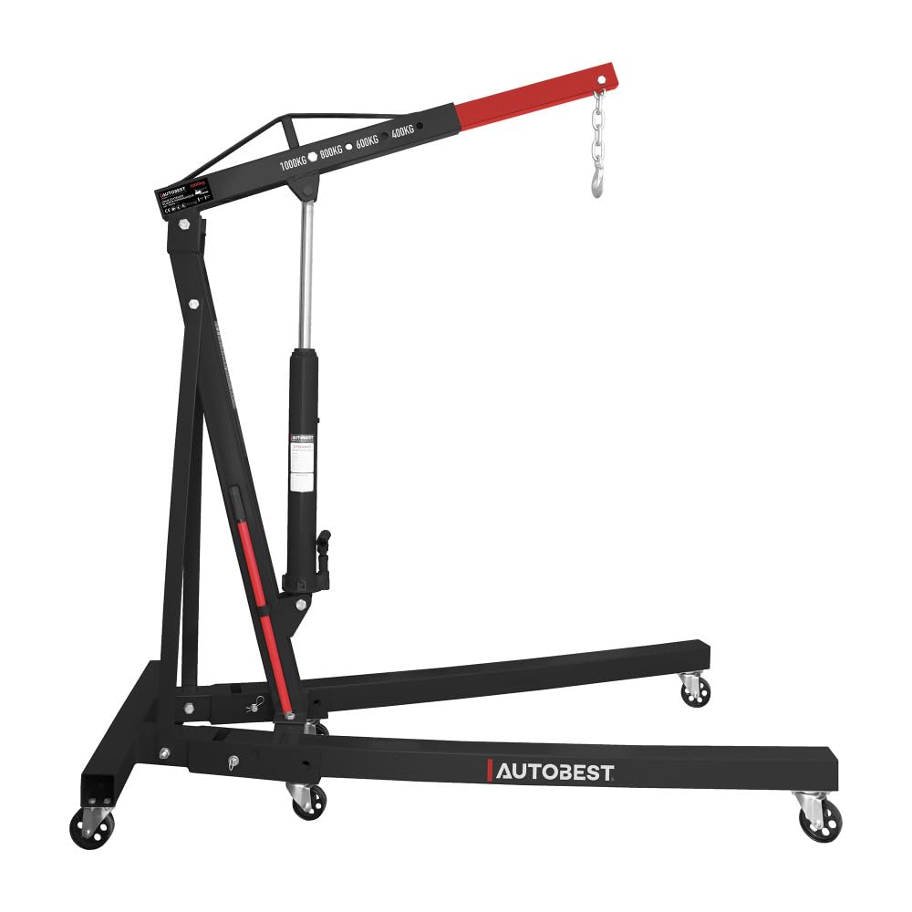 AUTOBEST 10610 - Grue d'atelier Pliante - 1 Tonne - Offre 4 Positions de Levage - 203 cm X 23 cm X 89 cm - cAcier - Rouge