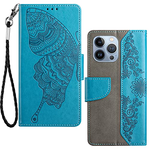 Handyhülle für iPhone 14 Pro Max Hülle Flip Cover Kartenaufbewahrung Flip Brieftasche Tasche Standfunktion Premium Lederhülle Case Stoßfest Schutzhülle für iPhone 14 Pro Max (6.7 Zoll) (Blau) Cover