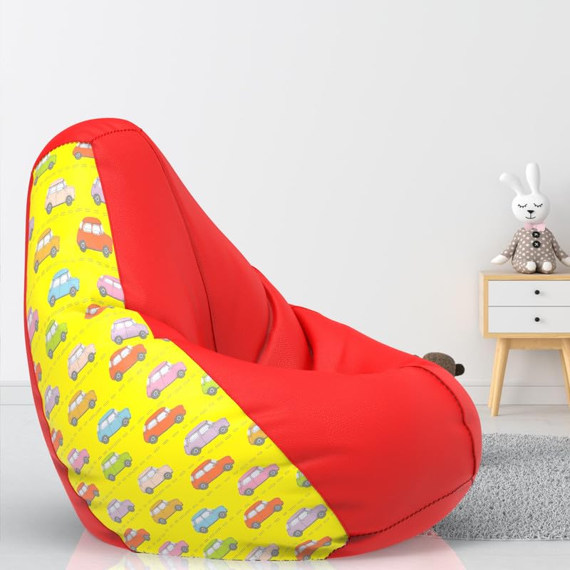 Image of Biggie Bean Bag with Beans Filled 6XL- Official: Jack & Mayers Bean Bags - Max User Height : 6-6.5 Ft. - Weight : 99-110 Kgs(Model: Cartoon Cars - H - Red Yellow)