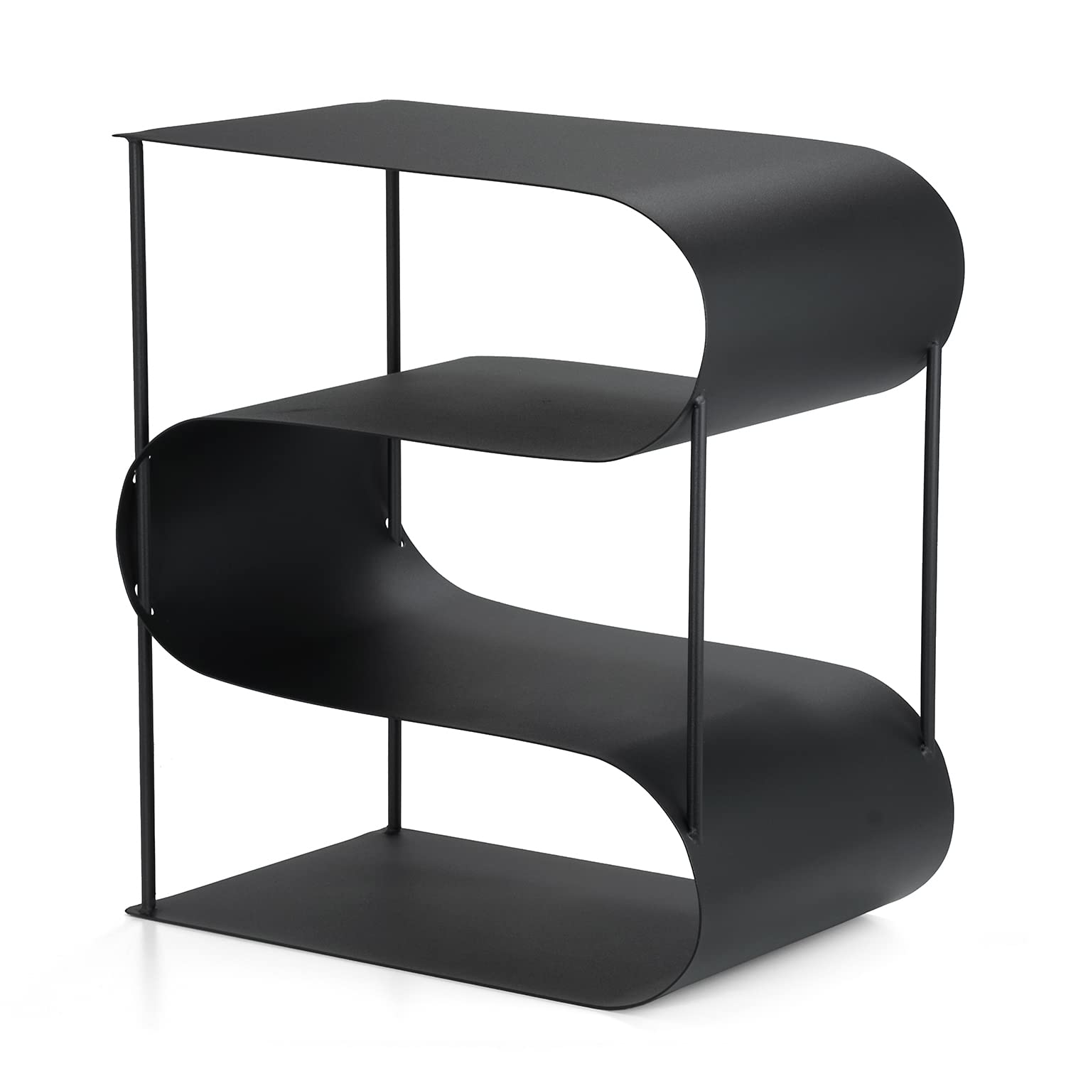 Moritz Kaminholzregal S-Form Metall schwarz 45 cm Brennholzregal innen | Feuerholzregal und Kaminholzständer geschwungen, dekorative Holzaufbewahrung für Wohnzimmer, Kamin, Ofen und Wintergarten