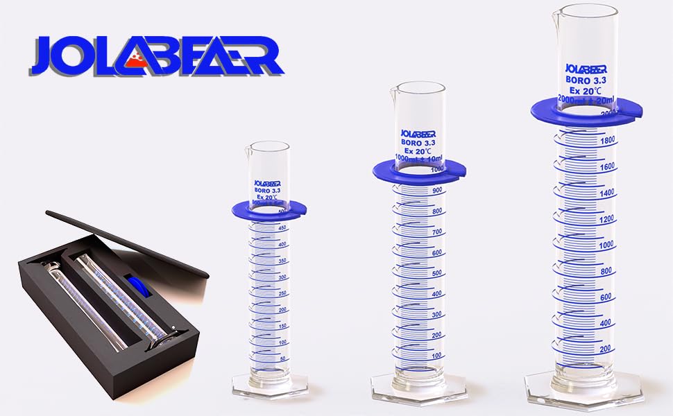 Graduated Cylinder 1000ml, Borosilicate 3.3 Glass Single Pack with Anti-Tip Ring, EVA Foam Secured, ISO/ASTM Compliant, Hexagonal Base - Image 6