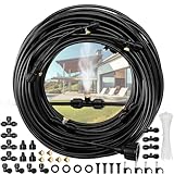 Yaocom 164 ft Misting Cooling System Misters for Outside Patio Backyard Mist Hose Kit for Garden 50 Brass Mister System 4 PE Antioxidant Adapters 3/4' for Garden Greenhouse Trampoline for Waterpark