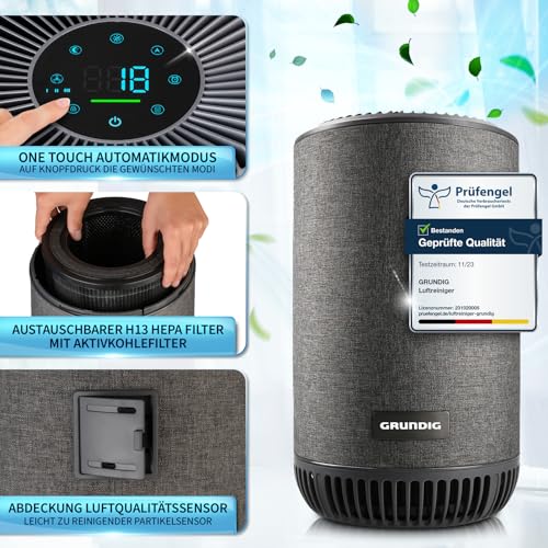 Grundig Luftreiniger Allergiker Air Purifier - Extra leise Hepa Filter + AKTIVKOHLEFILTER filtert 99,9% Schimmel Staub Pollen Viren Raucherzimmer, Luftqualitätsanzeige - 49m2 (Luftreiniger) – Bild 4