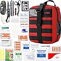 I GO Survival First Aid Kit, 251 Pieces Compact Tactical Trauma First Aid Bag, Molle Compatible Emergency Pouch for Outdoor Camping Hiking Backpacking and Travel, Red