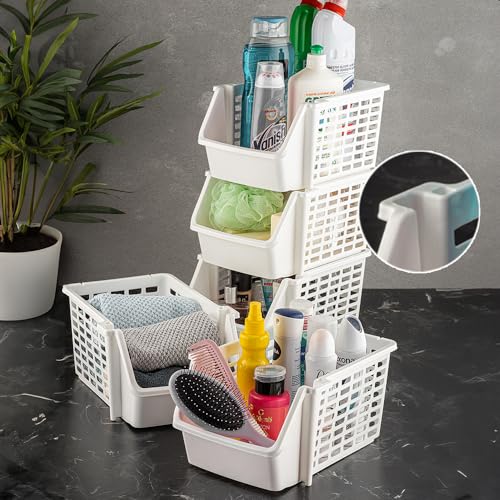 Meleni Home 5'li Üst Üste Eklenebilir Dolap İçi Düzenleyici Banyo Mutfak Rafı - Çok Amaçlı Tezgah Altı Organizer