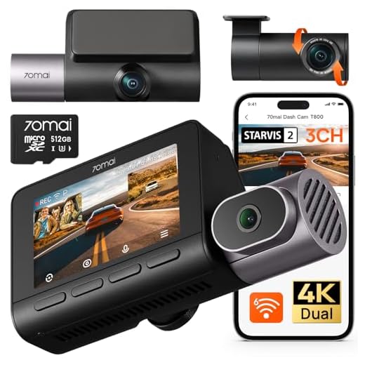 70mai Dashcam 4K T800 3 Kanal 2160P+2160P+1080P Vorne Hinten Innen, 3 HDR Dual STARVIS 2 Dashcam Auto mit 512GB SD Karte, 4G LTE, KI-Bewegungserkennung, IR Nachtsicht, 24/7 Parküberwachung, GPS, WiFi