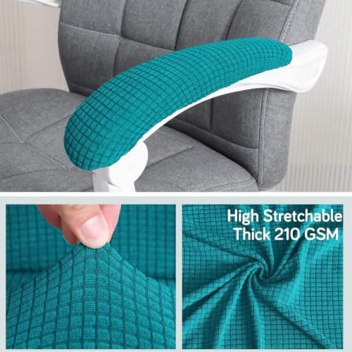Image of HOKIPO 210gsm Jacquard Water Repellent Armrest Covers for Office Chair (Elastic Style), 1 Pair, Teal (NEW-AR-5931-TEAL)