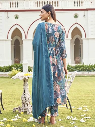 Image of Womanista Women Cotton Blend Sequinns Work Alia Cut Flared Kurta Set