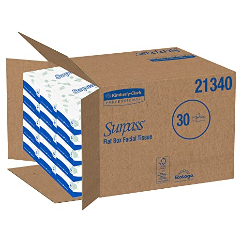 Surpass Facial Tissue, Bulk (21340), 2-Ply, White, Flat Boxed Format, Ecologo, Designed for Business (100 Tissues/Box, 30 Boxes, 3,000 Sheets/Case) -  Kimberly-Clark