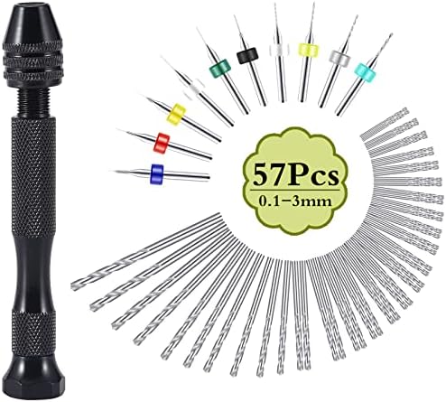 57 Pieces Pin Vise Hand Drill for Jewelry Making, 46 Pieces Micro Twist Drill Bits and 10 Pieces PCB Superfine Mini for Precision Small Resin, Jewelry, Plastic etc.(0.1-1 mm, Random Color bits)