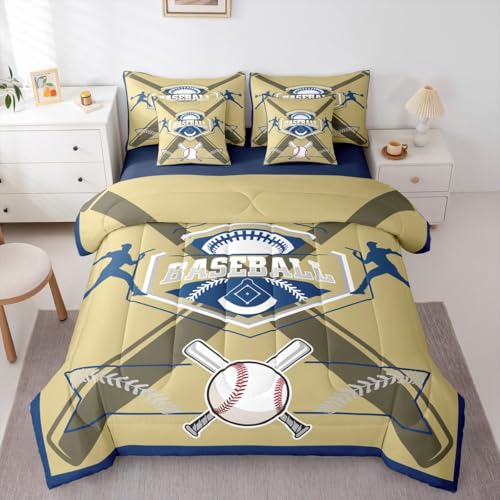 Erosebridal 7 Pieces Bed in a Bag Queen Comforter Set with Sheets,Baseball Player Design Bedding Sets,1 Comforter, 2 Cushion Covers, 1 Flat Sheet, 1 Fitted Sheet, 2 Pillowcases,San Diego