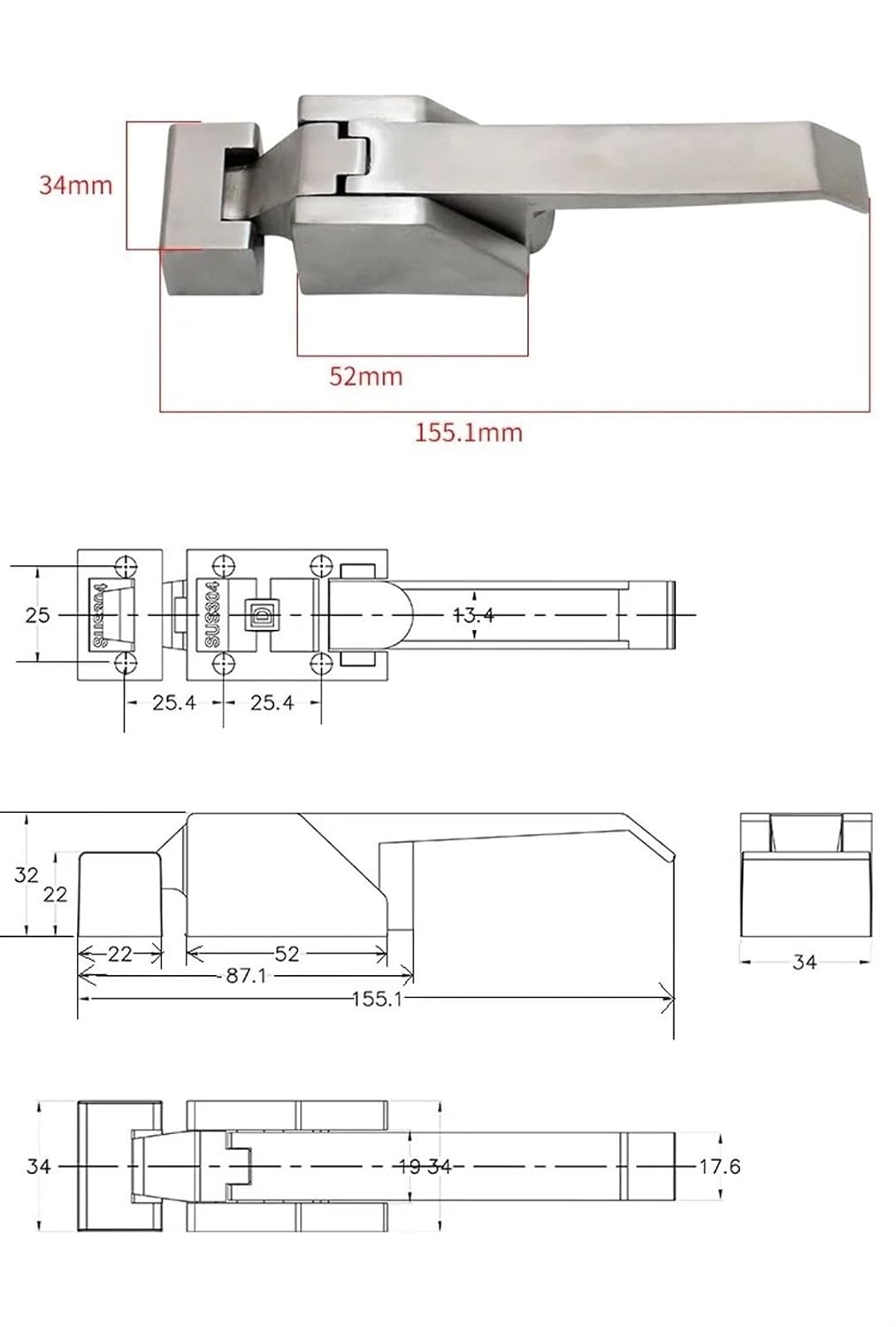 DK615 Stainless Steel Oven/Refrigerator Door/cabinets/Freezer Handles/hasps/Buckle Lever Compression Door Lock 1Pcs(Zinc Alloy with Key)