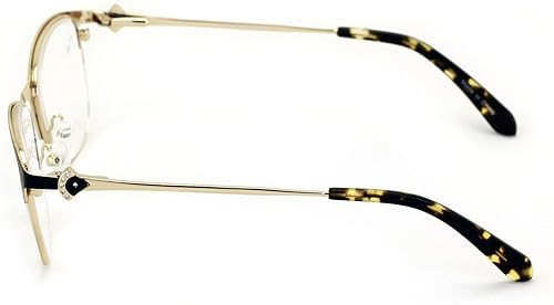 Miniatura 4 de V.W.E. Lentes de lectura con marco óptico de media llanta para mujer, diamantes de imitación, lentes de metal transparentes dorados