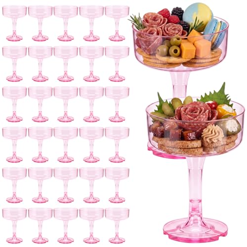 Zopeal 30 Pcs Charcuterie Cups Plastic 7oz Dessert Cups Weddings Events Martini Party Mini Appetizer Cup, Disposable Sweet Treat Cup for Mousse, Snacks, Easy Assembly (Pink)
