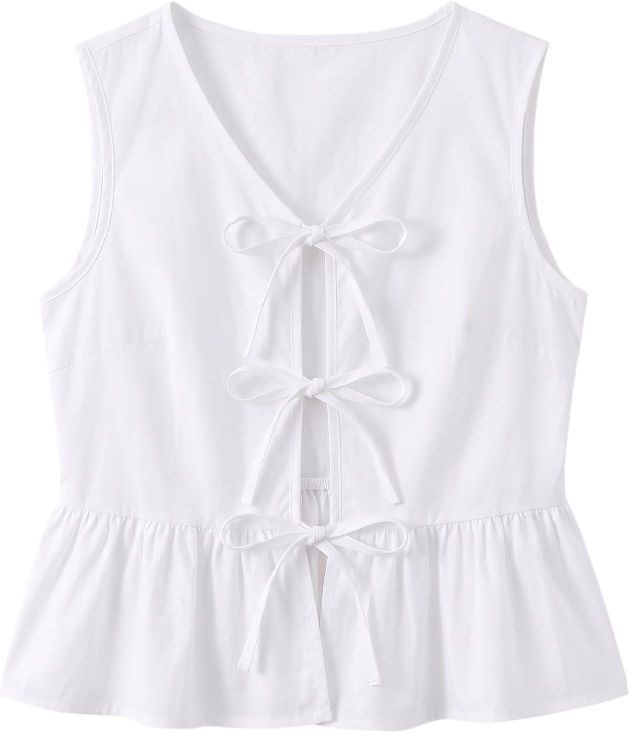 Avanova Women Striped Tie Front Peplum Tank Tops V Neck Sleeveless Ruffled Hem Blouses