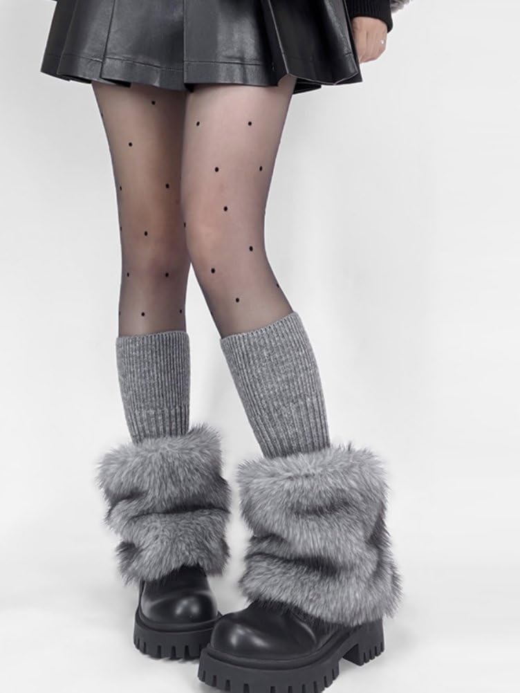 Women's Fake Fur Knitted Boot Socks Y2k Fashion Warm Stretchy Leg Warmers Streetwear