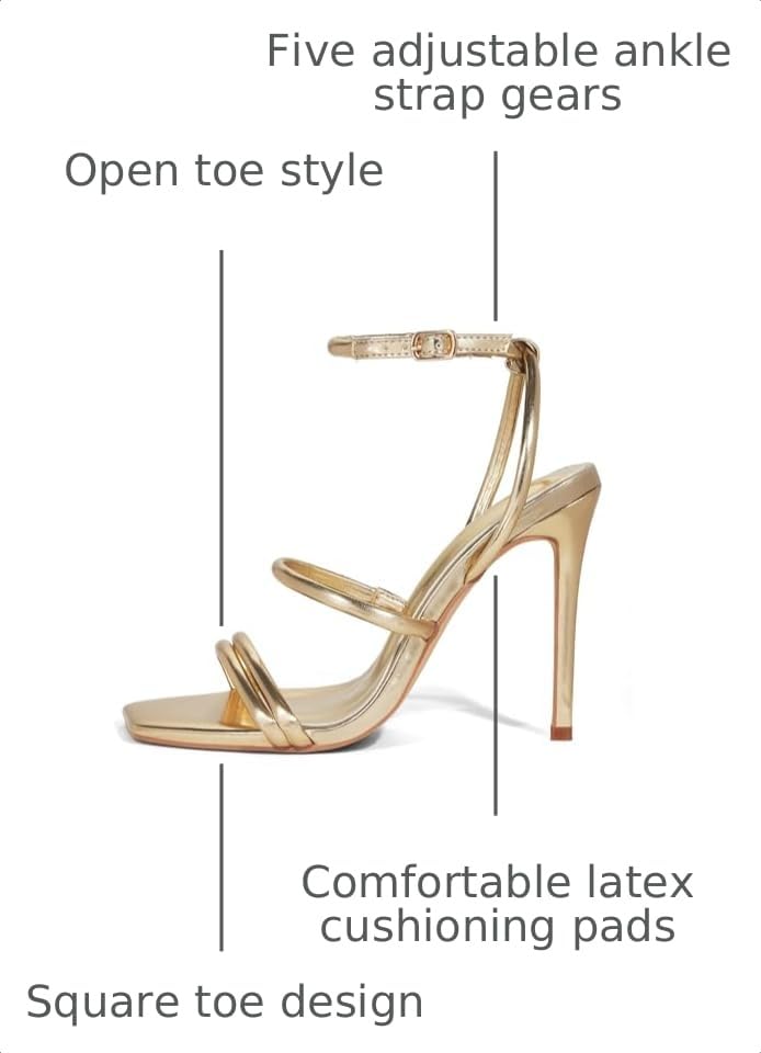 Image of Elisabet Tang 4 inch Stylish Ankle Strap Stiletto Sandals for Women - Sexy Square Open toe Gladiator High Heels for Party Commuting Daily use