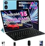 DMOAO Tablette 10 Pouces Android 15 avec 30 Go RAM + 2 to ROM Expansion, Widevine L1, 5G Wi-FI, Gemeni AI, 8 cœurs, GPS, 2 en 1 FHD Tablette Tactile avec Clavier et Souris, Bleu