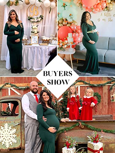 Ecavus Women's Off Shoulder Maternity Dress Slim Cross-Front V Neck Long Sleeve Gowns For Photoshoot #TOP2