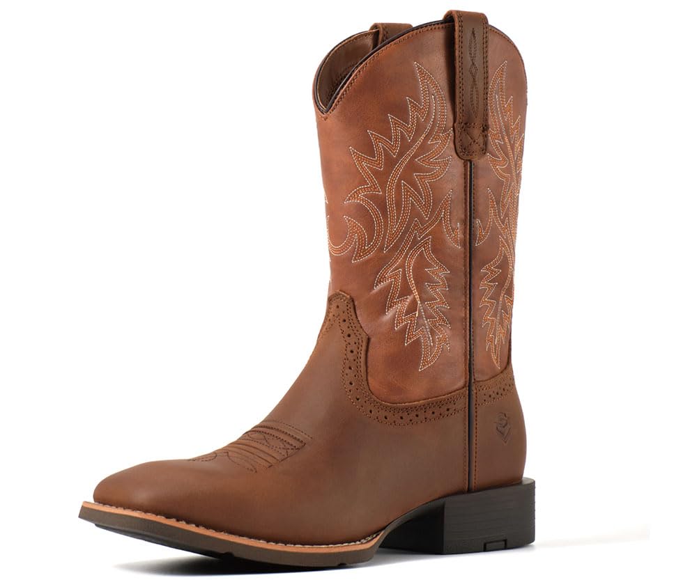 SUREWAY Cowboy Boots For Men, 10 Inch Pull on Square Toe Western Boot | Classic durable men's wellington work boots,slip resistant pull-on soft toe work boots for daily and western casual wear