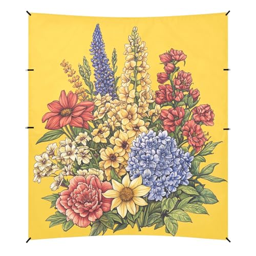 Flowers Bunch on Yellow Beach Cabana UPF50 Water-Resistant Large Sun Shelter with Sand Pockets for Camping, Picnics, Backyard