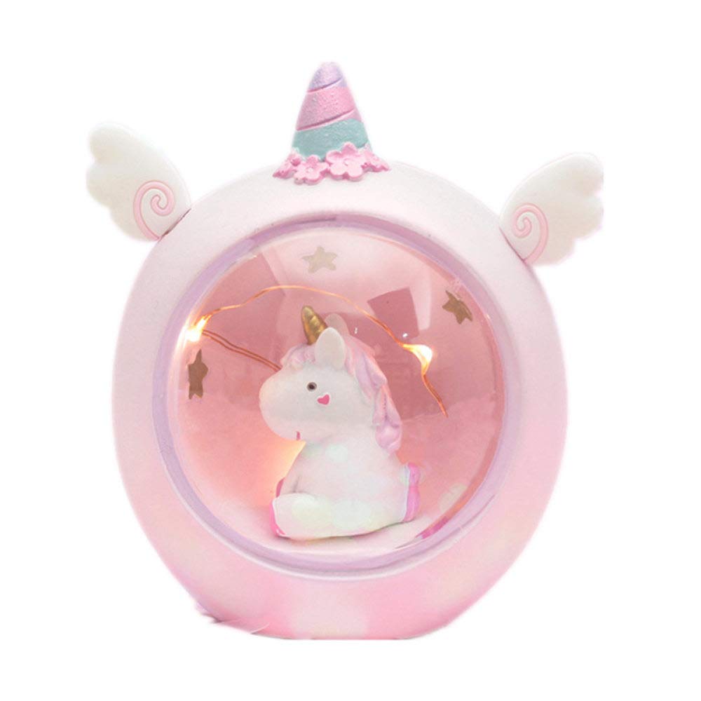 Veilleuse licorne rose en résine ronde, mini lampe et statue déco pour cadeau d'anniversaire