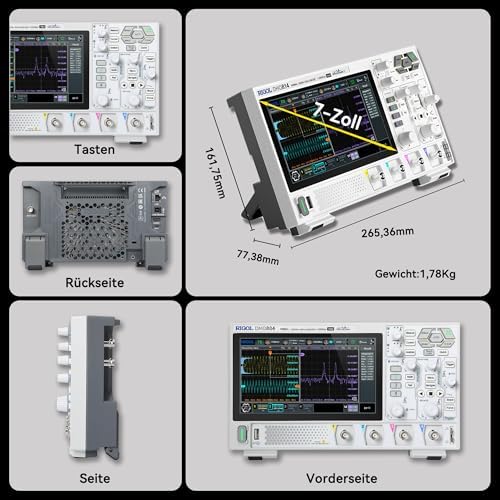 Bild 3 - RIGOL Oszilloskop,DHO804 Tragbares Digitales Oscilloscope,70MHz Bandbreite,4 analoge Kanäle,12bit vertikale Auflösung,niedriges Grundrauschen,Unterstützung für mobile Netzteile