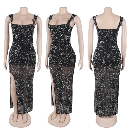 Image of PORRCEY Women's Sexy Elegant Rhinestone Bodycon Dress Hot Drilling Clubwear