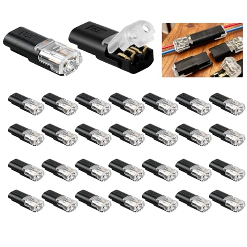 30 Pezzi Connettori 18-22 AWG, Connettori Bassa Tensione, Cavi a 2 Poli Impermeabili Rapidi Senza Saldatura in Plastiche Ignifughe e Rame Puro per Veicoli Auto Audio Video LED e Altoparlanti