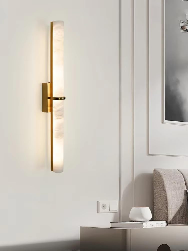 SMCCYYSD Minimalist Led Marble Wall Lamp - Copper Design For Living Room, Bedroom, Sofa Background, And Corridor Modern Lighting Fixture,Cool White-W 5cm