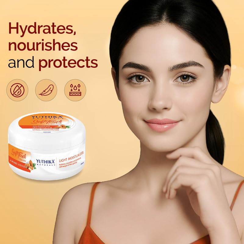 Image of Yuthika Almond Intensive Light Moisturizer Cream 300ml | Non Sticky, Instant Hydration, Deep Nourishment | For Face, Hand & Body | All Skin Types