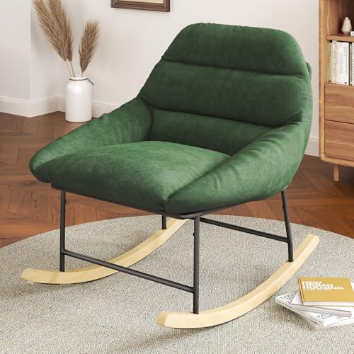 Vesgantti Bequemer Schaukelstuhl fürs Kinderzimmer und mehr – mit Sherpa-Fleece, tiefer Sitzfläche, weicher Polsterung & Breiten Armlehnen, Grün