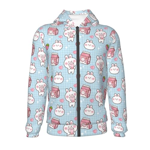 Cute Rabbit with Milk Box Kid Hoodies Boys Zip Up Sweatshirts Girls Pullover with Pocket2