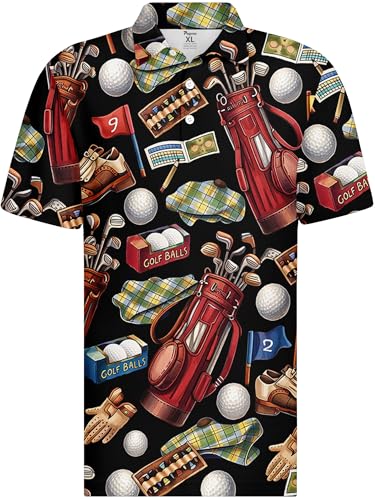 Image of PAGYMO Funny Golf Shirts for Men Crazy Printed Pattern Novelty Moisture Wicking Performance Mens Polo Shirt