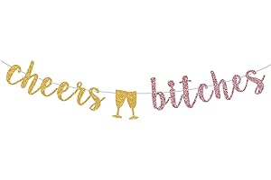 NOLLAM Cheers Bitches Banner - Gold Glitter Funny Alcohol Party Banner