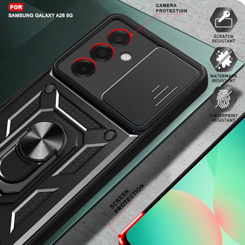 Image of AESTMO Tough Armor Samsung Galaxy A26 5G Bumper Back Case Cover | Ring Holder & Sliding Camera Shield Cover | 360 Degree Protection Back Case Cover for Samsung Galaxy A26 5G (Black)