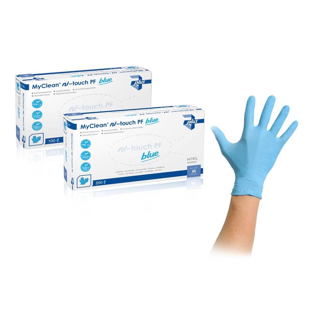 100x MyClean® Nitrilhandschuhe ni-touch blue puderfrei, Untersuchungshandschuhe, blau, M Gewerbe, Industrie & Wissenschaft