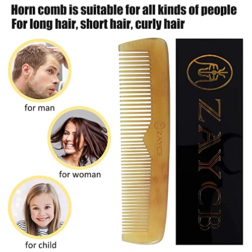 Zaycb Buffalo Horn Fine Tooth Comb - Anti-Static Hair Comb - Hair Styling Detangling Comb For Men, Women And Kids - For All Hair Types(Yellow Classic Fine Tooth Comb) #TOP3