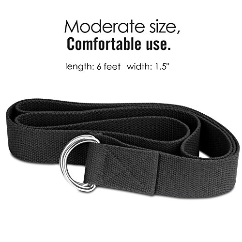 Moko Yoga Strap Belt [2 Pack], Stretching Exercise Fitness Bands 6Ft, Made With Durable Cotton Soft With Metal D-Ring Buckle, Best For Holding Poses, Pilates, Increase Flexibility - Black #TOP3